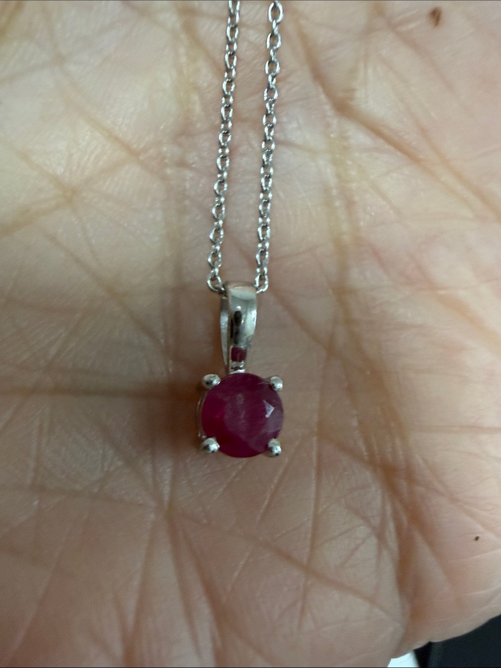 Sterling Silver Necklace with Genuine Ruby Pendant. 18”